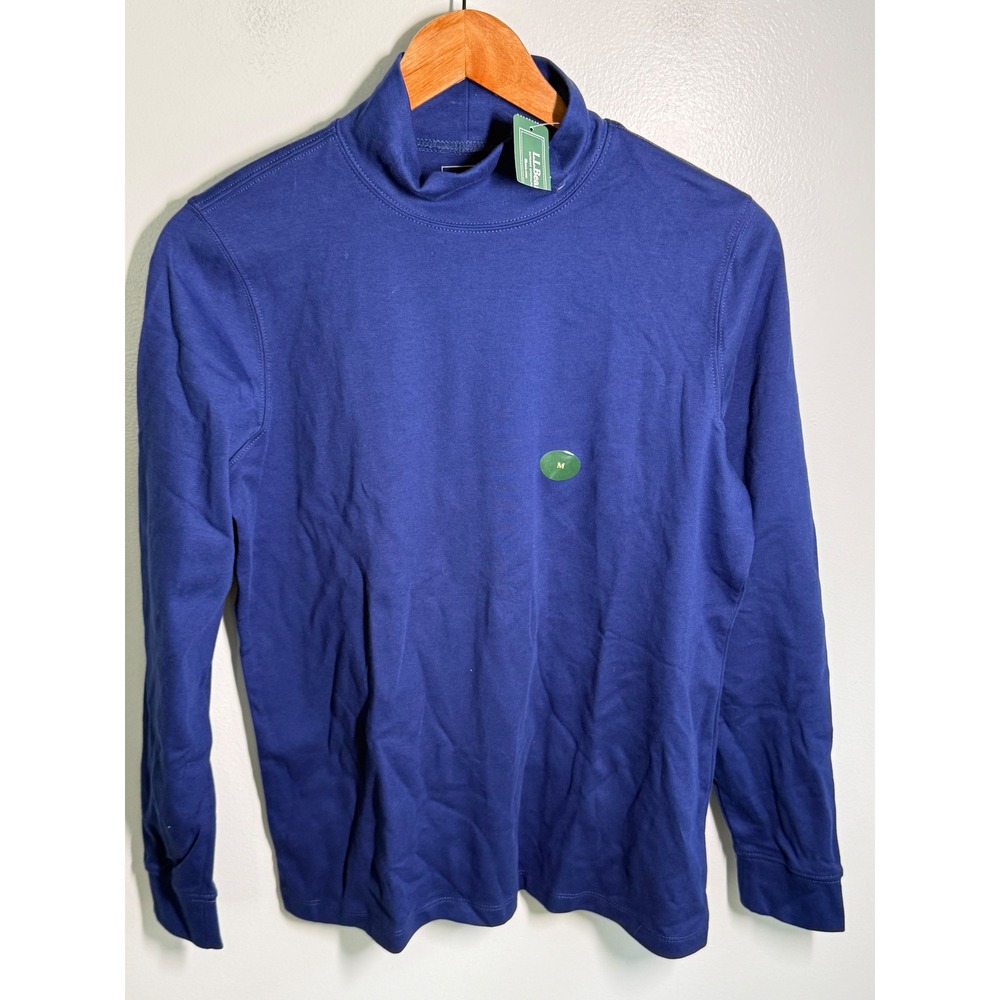 LL Bean Womens Mock Neck Long Sleeve Top Royal Blue Cotton Jersey M REG NWT